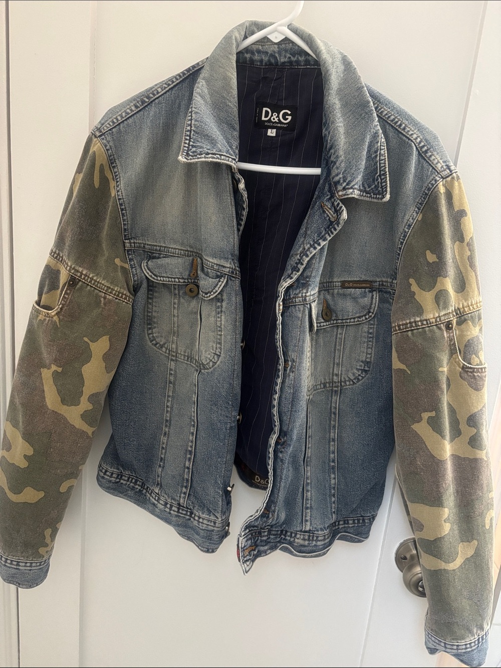 D&G Denim Jacket with Camouflage Sleeves - Blue & Green